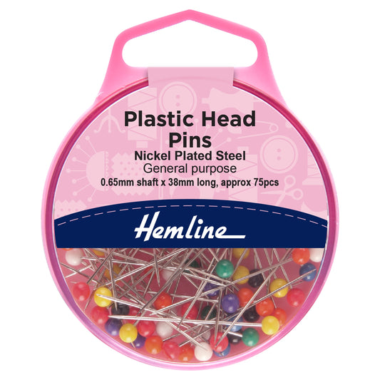 Hemline Plastic Head Dressmaking Pins – 38mm Nickel, Pack of 75 - H706