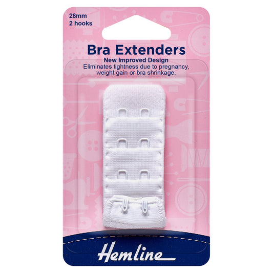 Hemline 28mm White Bra Back Extenders - H771.28