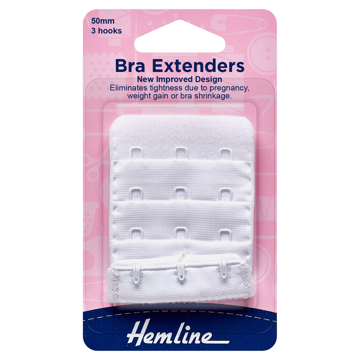 Hemline 50mm White Bra Back Extenders - H771.50