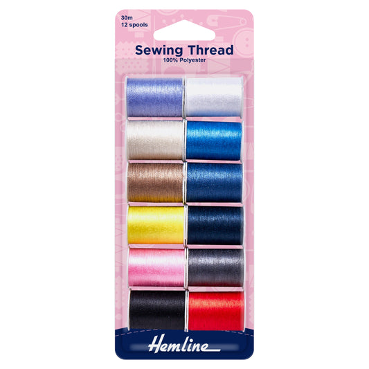 Hemline Sewing Thread – Assorted Colours, 12 x 30m - H998