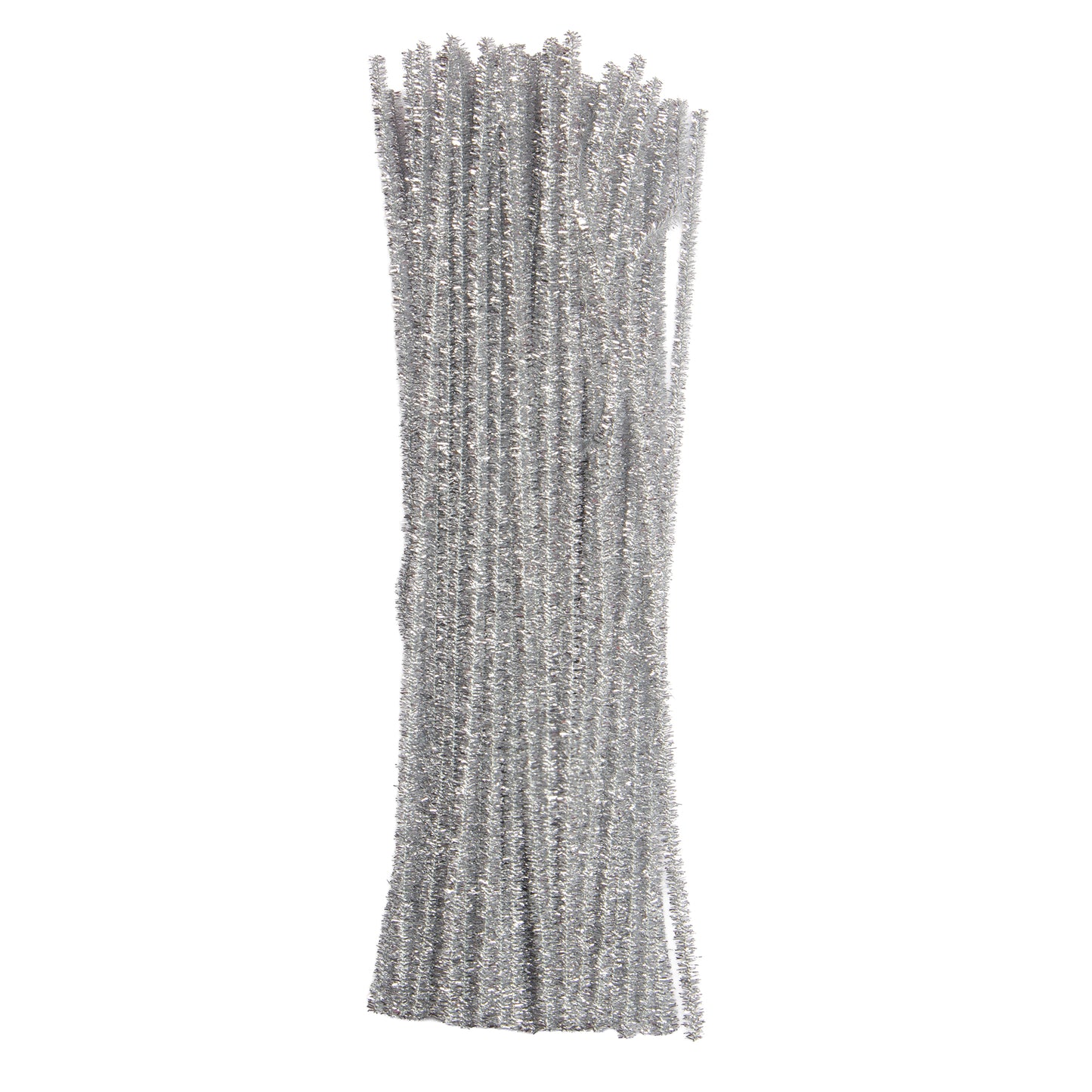 Pack of 100 Colourful Tinsel Stem Pipe Cleaners – 0.6 x 30cm Craft Wires - Silver
