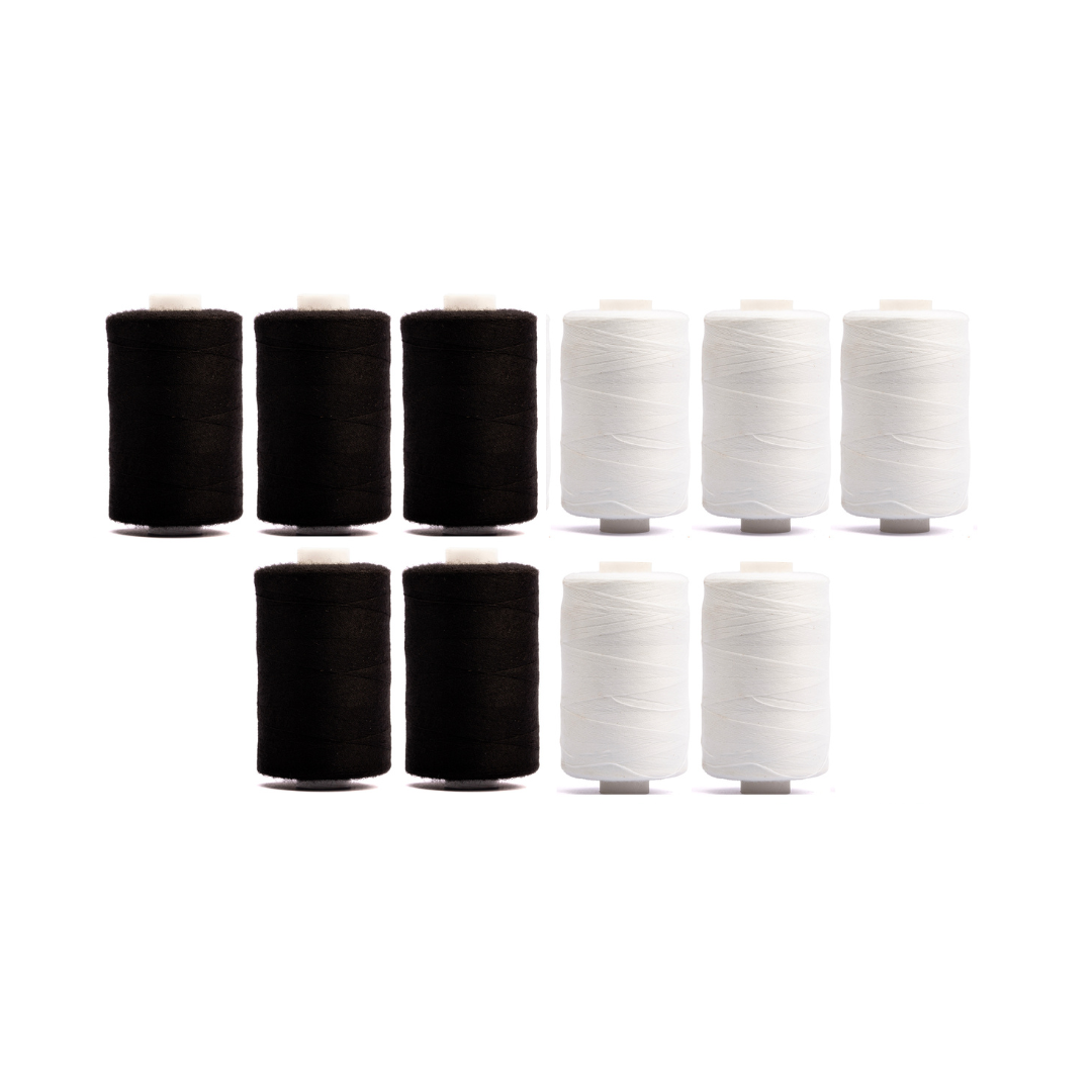 Realm Black & White Overlocking Sewing Machine Polyester Thread – 1000 Yard Spool - Box of 10 - 5 Black/5 White