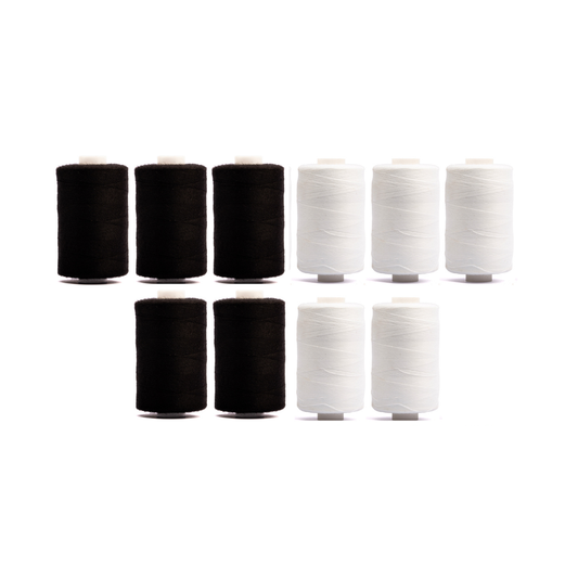 Realm Black & White Overlocking Sewing Machine Polyester Thread – 1000 Yard Spool - Box of 10 - 5 Black/5 White