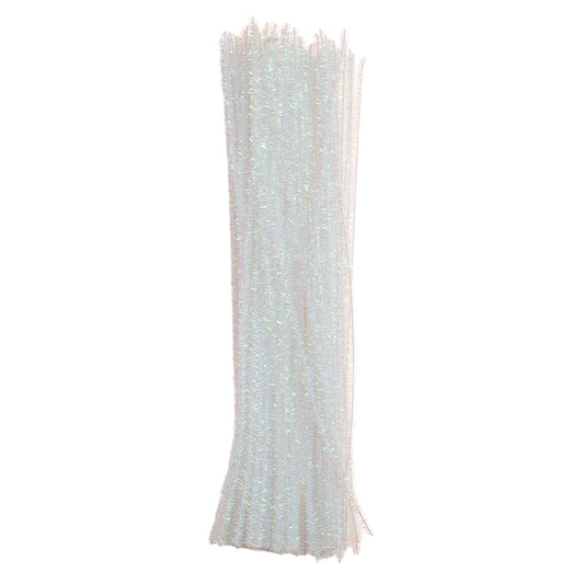 Pack of 100 Colourful Chenille Stem Pipe Cleaners – 0.6 x 30cm Craft Wires - White