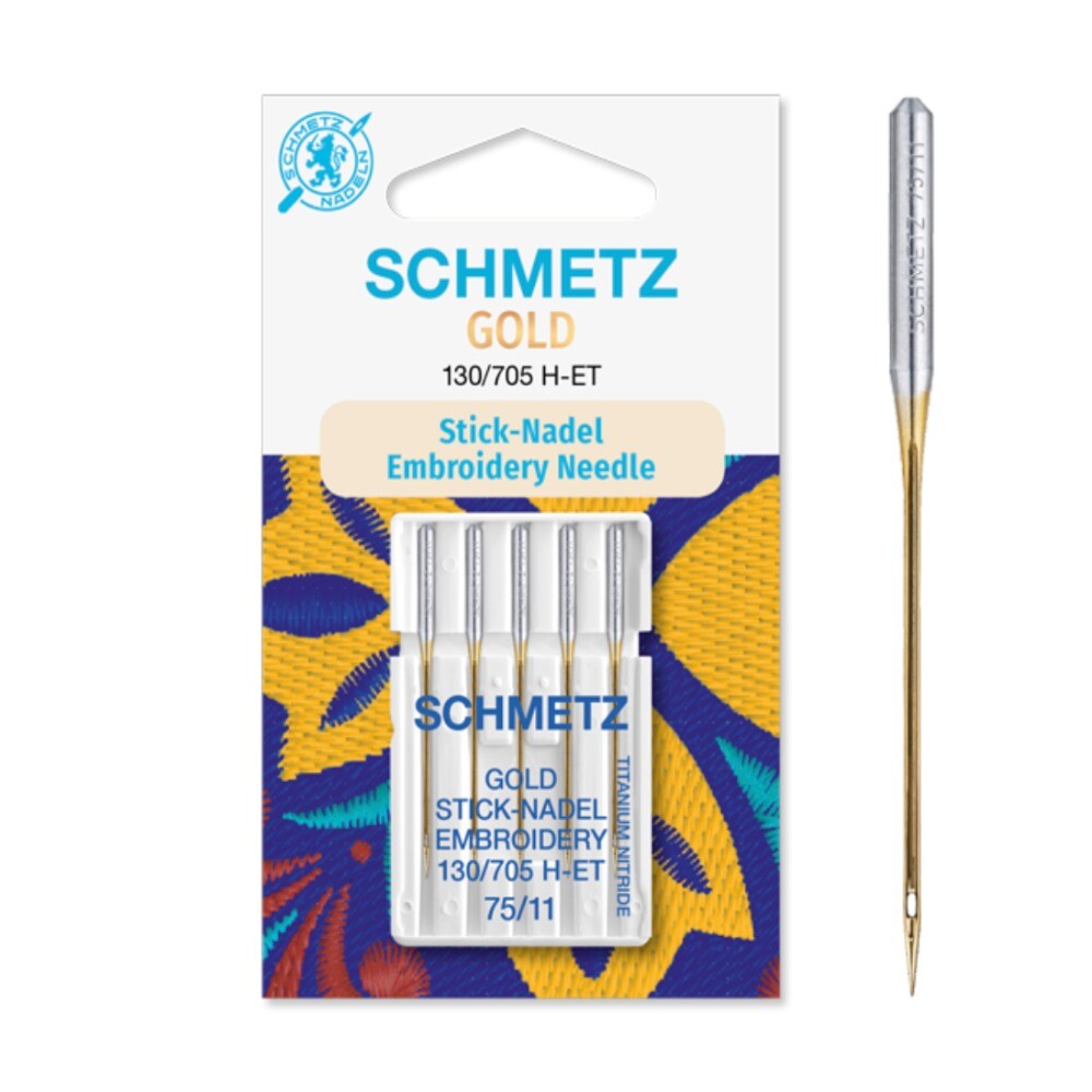 Schmetz Gold Titanium (Embroidery) Size 75 Machine Needles 5 Piece Card SCH-719477