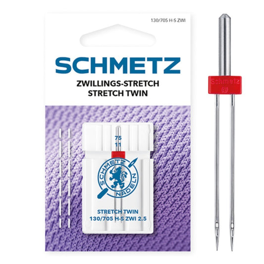 Schmetz Stretch Twin Needle 2.5mm Size 75 Machine Needle 1pcs Card SCH-719727