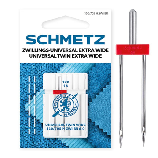 Schmetz Universal Twin Needle 6.0mm Size 100 Machine Needle 1pc Card SCH-719927